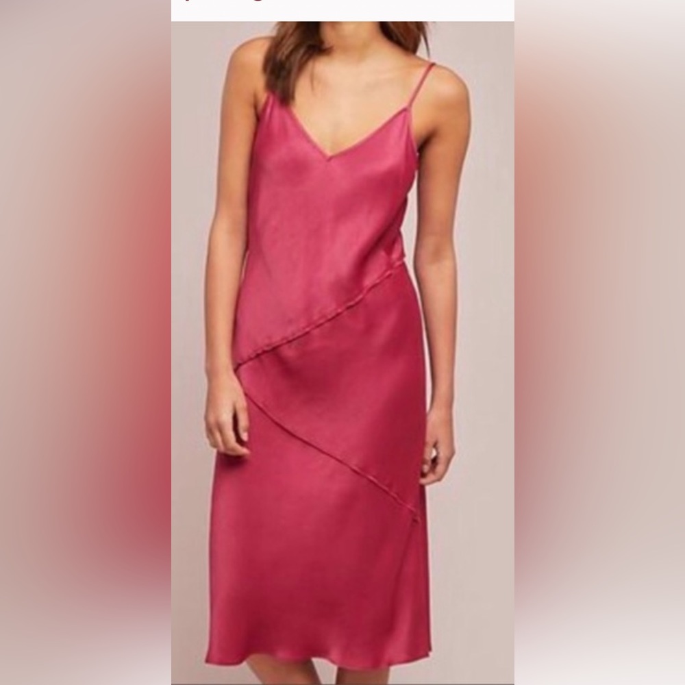 Anthropology magenta silk slip dress